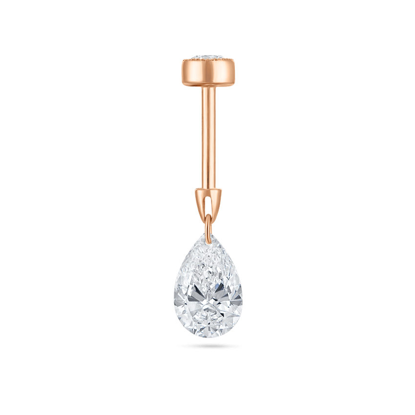 Floating Pear Diamond Charm Threaded Stud Earring With Titanium Backing