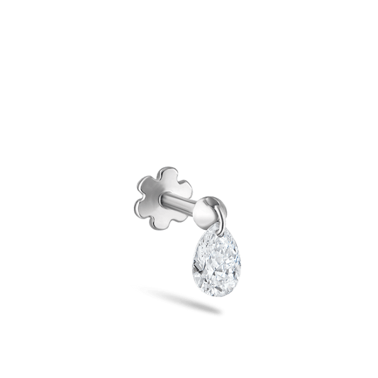 Floating Pear Diamond Charm Threaded Stud Earring With Titanium Backing
