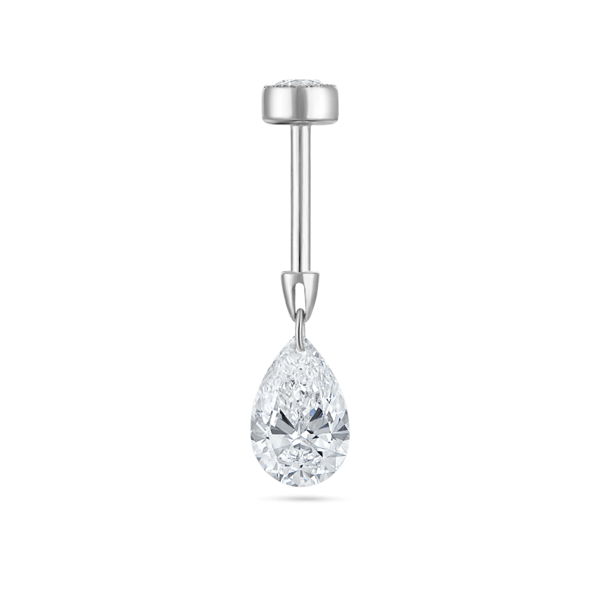 Floating Pear Diamond Charm Threaded Stud Earring With Titanium Backing