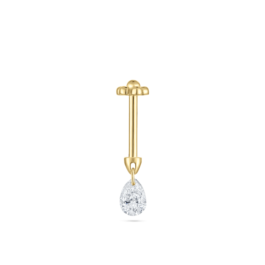 Floating Pear Diamond Charm Threaded Stud Earring With Titanium Backing