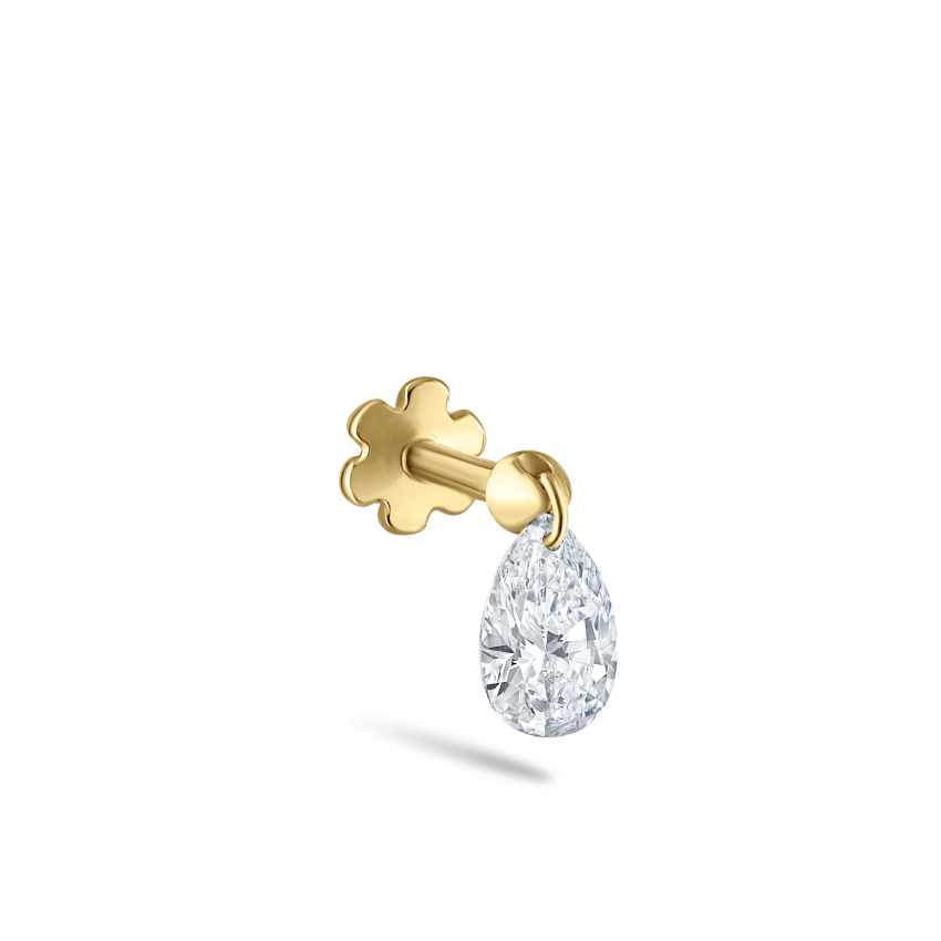 Floating Pear Diamond Charm Threaded Stud Earring With Titanium Backing