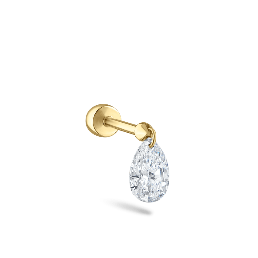 Floating Pear Diamond Charm Threaded Stud Earring With Titanium Backing