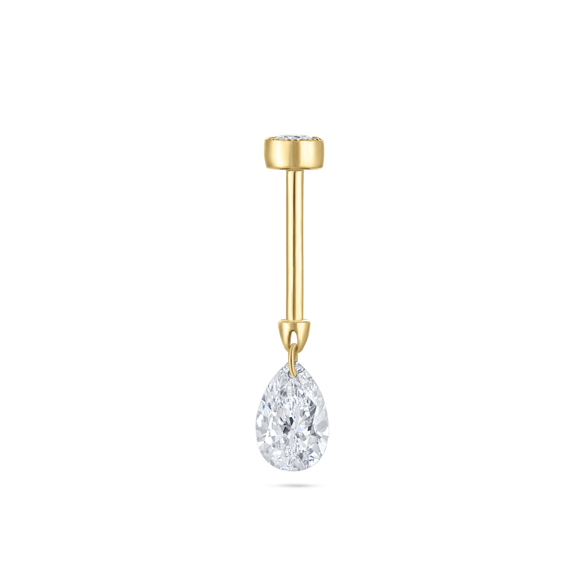 Floating Pear Diamond Charm Threaded Stud Earring With Titanium Backing