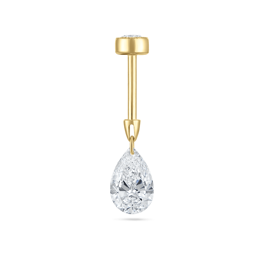 Floating Pear Diamond Charm Threaded Stud Earring With Titanium Backing