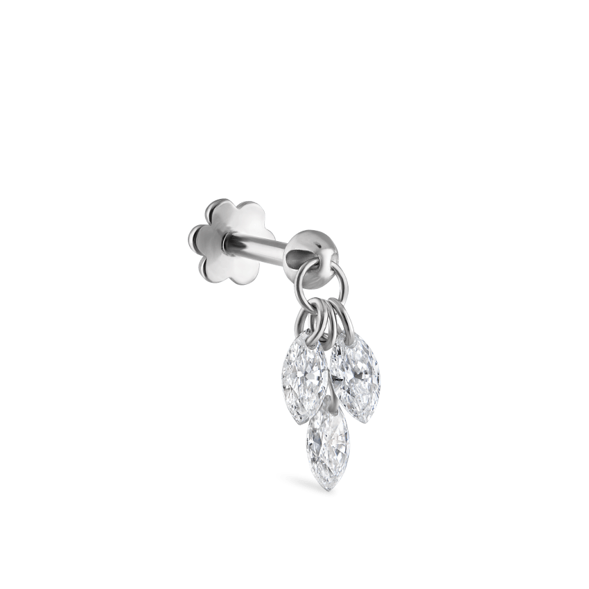 Floating Diamond Plume Threaded Charm Earring With Titanium Backing