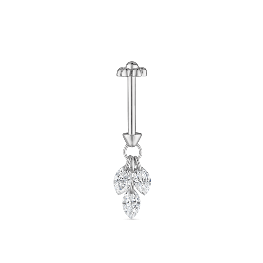 Floating Diamond Plume Threaded Charm Earring With Titanium Backing