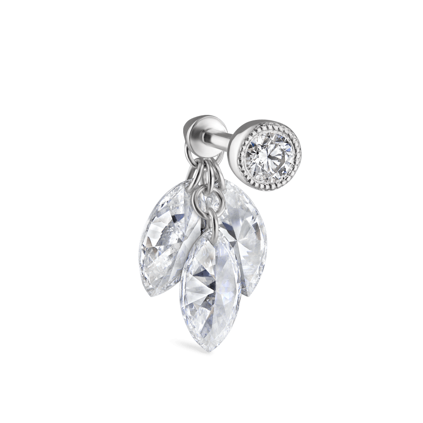 Floating Diamond Plume Threaded Charm Earring With Titanium Backing
