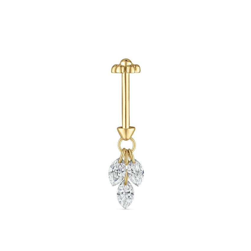 Floating Diamond Plume Threaded Charm Earring With Titanium Backing