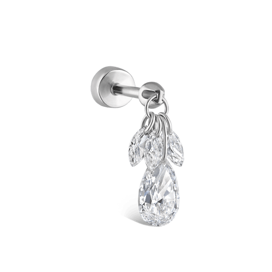 Floating Pear Diamond Plume Threaded Charm Earring
