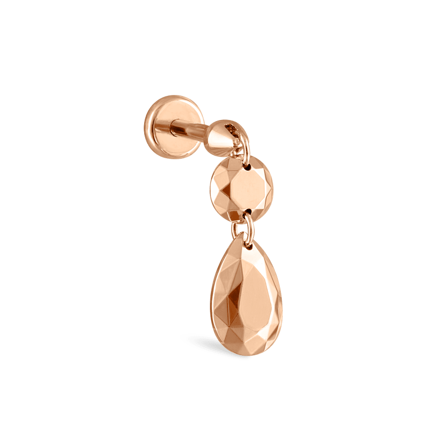 Double Faceted Gold Threaded Charm Stud Earring With Titanium Backing