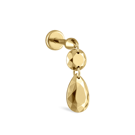 Double Faceted Gold Threaded Charm Stud Earring