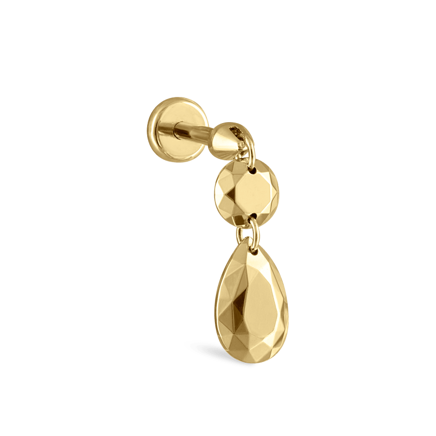 Double Faceted Gold Threaded Charm Stud Earring With Titanium Backing