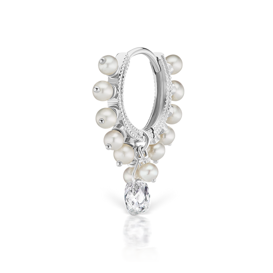 Pearl Coronet Diamond Briolette Hoop Earring
