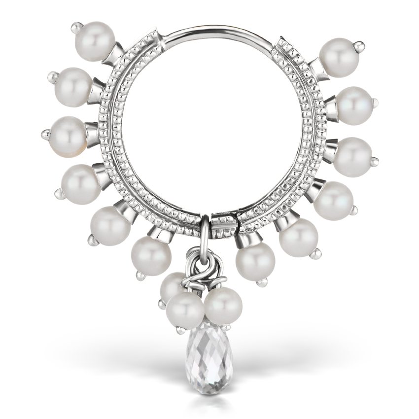 Pearl Coronet Diamond Briolette Hoop Earring