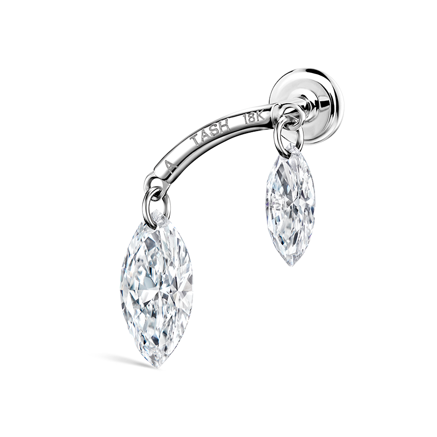 Floating Double Marquise Diamond Drape Threaded Stud Earring With Titanium Backing