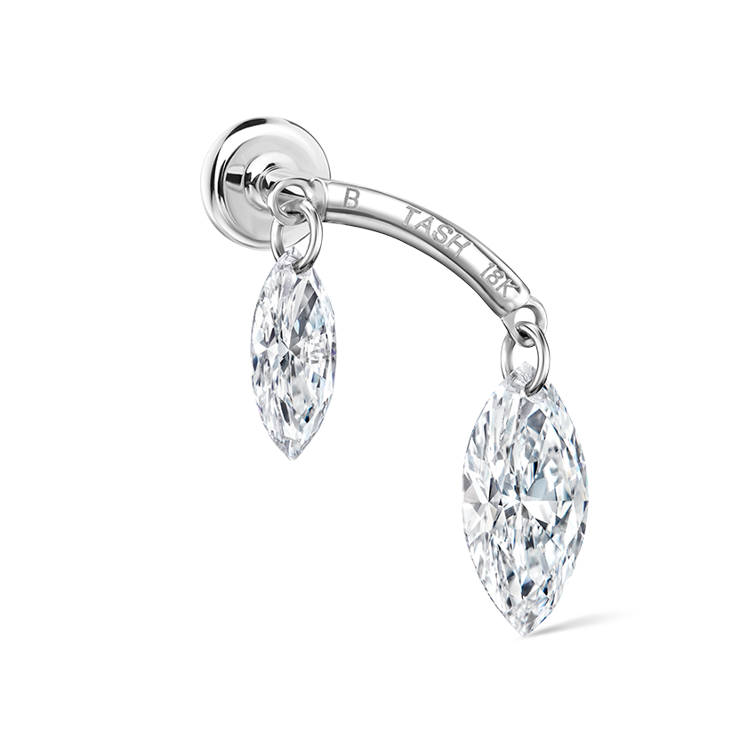 Floating Double Marquise Diamond Drape Threaded Stud Earring With Titanium Backing