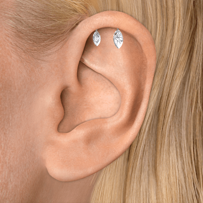 Floating Double Marquise Diamond Drape Threaded Stud Earring With Titanium Backing