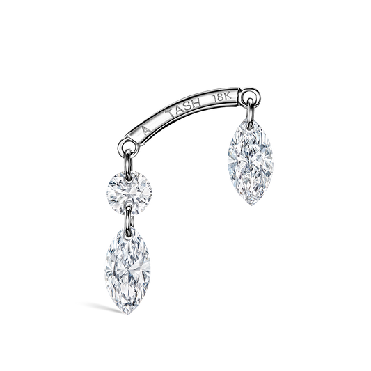 Floating Marquise and Round Diamond Drape Threaded Stud Earring With Titanium Backing