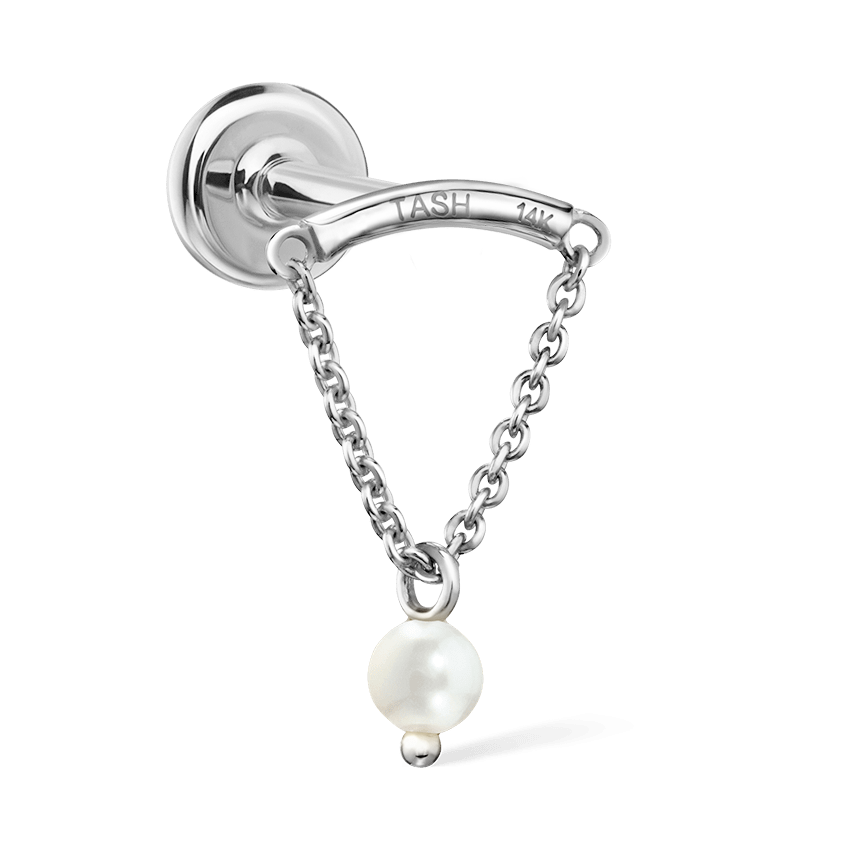 Pearl Drape Threaded Stud Earring With Titanium Backing
