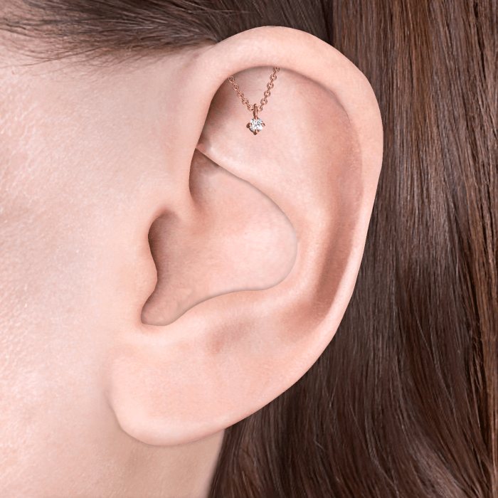 Prong Set Diamond Drape Threaded Stud Earring With Titanium Backing
