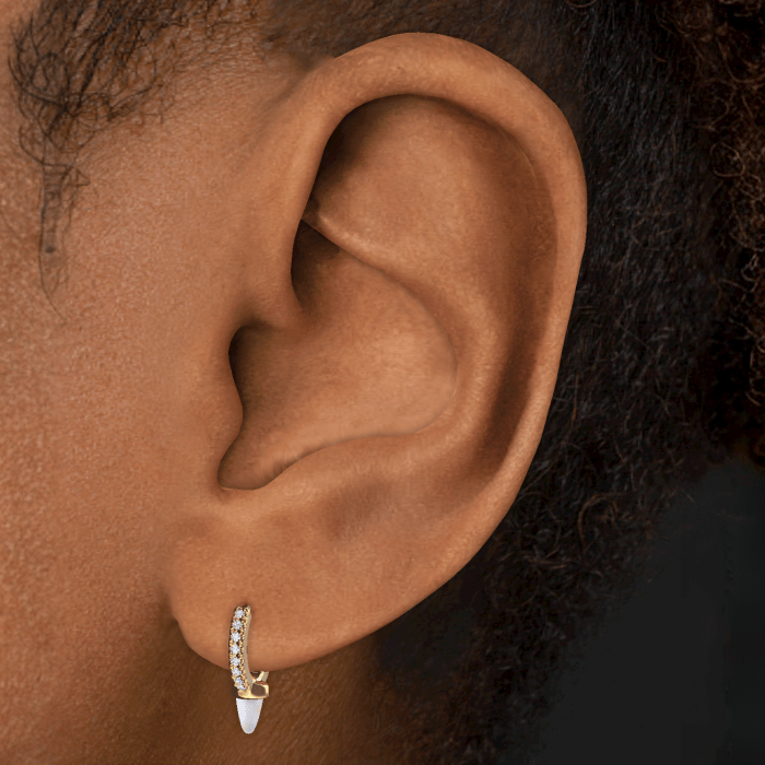 Single Short Opal Spike Diamond Eternity Hoop Earring