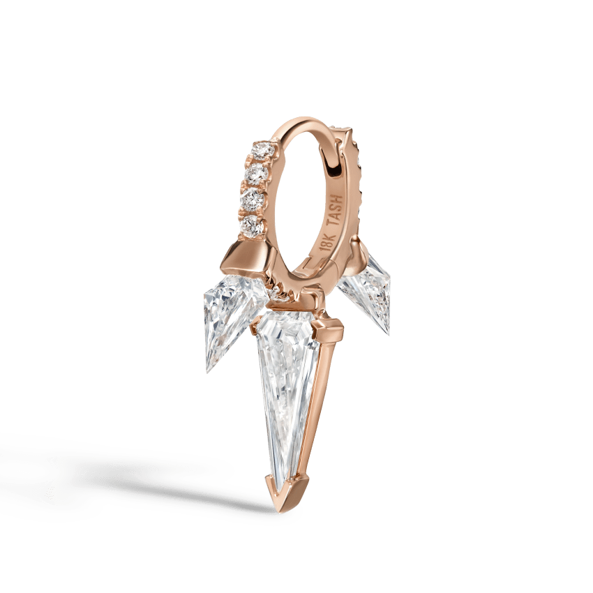 Silhouette Diamond Triple Long Spike Eternity Hoop Earring