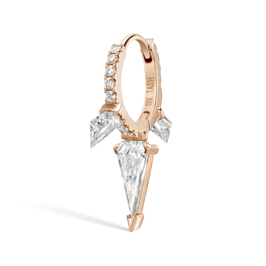 Silhouette Diamond Triple Long Spike Eternity Hoop Earring
