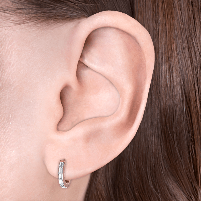 Invisible Set Baguette Diamond Eternity Hoop Earring