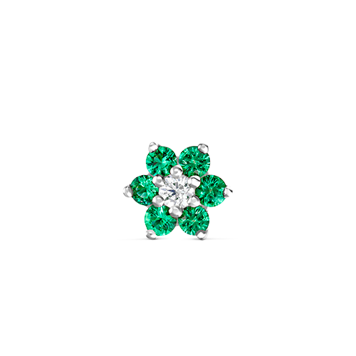 Emerald and Diamond Flower Threaded Stud Earring With Titanium Backing
