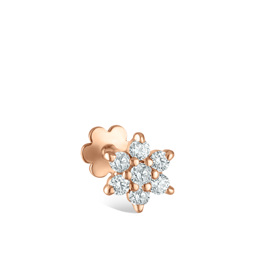 Diamond Flower Threaded Stud Earring With Titanium Backing