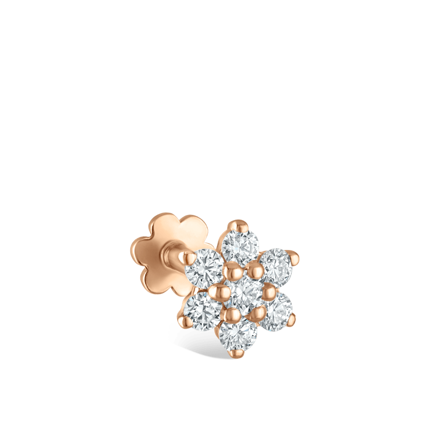 Diamond Flower Threaded Stud Earring With Titanium Backing