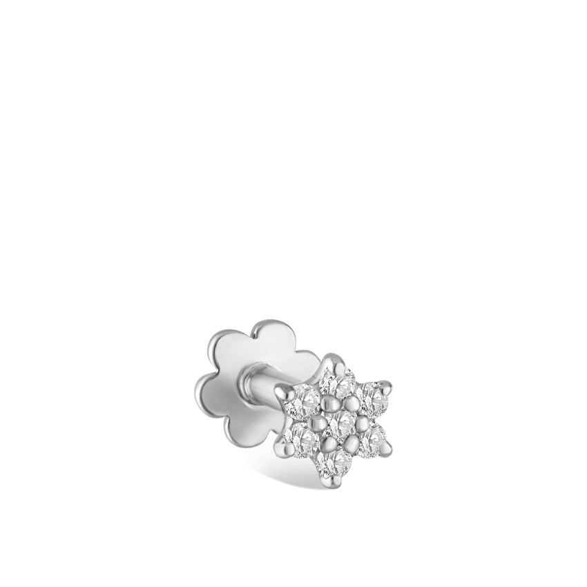 Diamond Flower Threaded Stud Earring With Titanium Backing