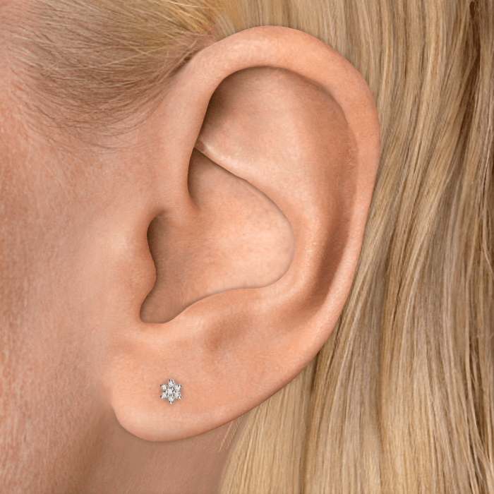 Diamond Flower Threaded Stud Earring With Titanium Backing