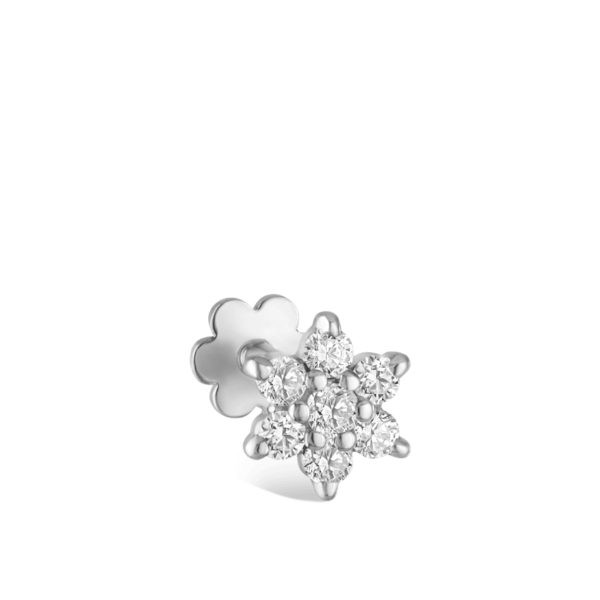 Diamond Flower Threaded Stud Earring With Titanium Backing