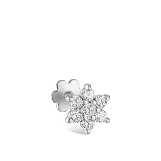 Diamond Flower Threaded Stud Earring With Titanium Backing