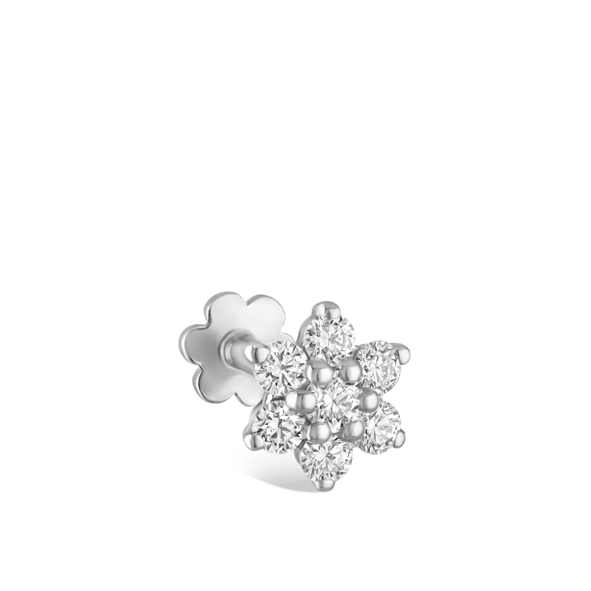 Diamond Flower Threaded Stud Earring With Titanium Backing