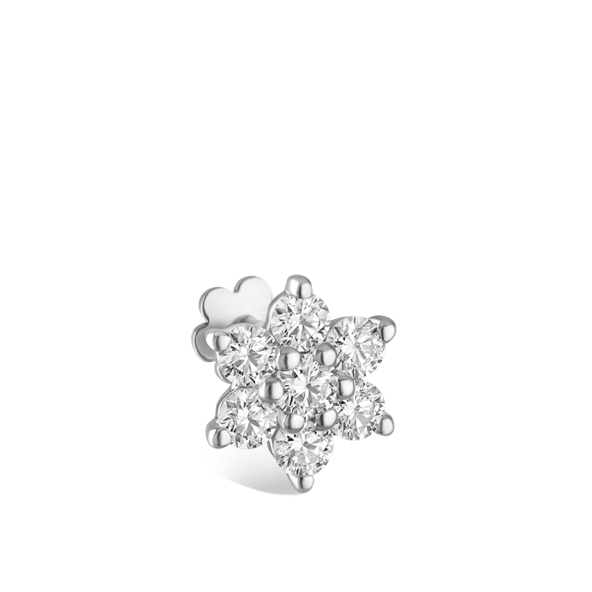 Diamond Flower Threaded Stud Earring With Titanium Backing