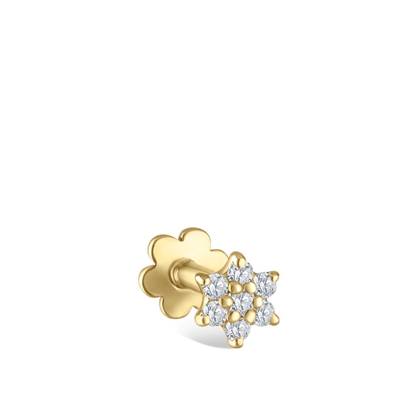 Diamond Flower Threaded Stud Earring With Titanium Backing