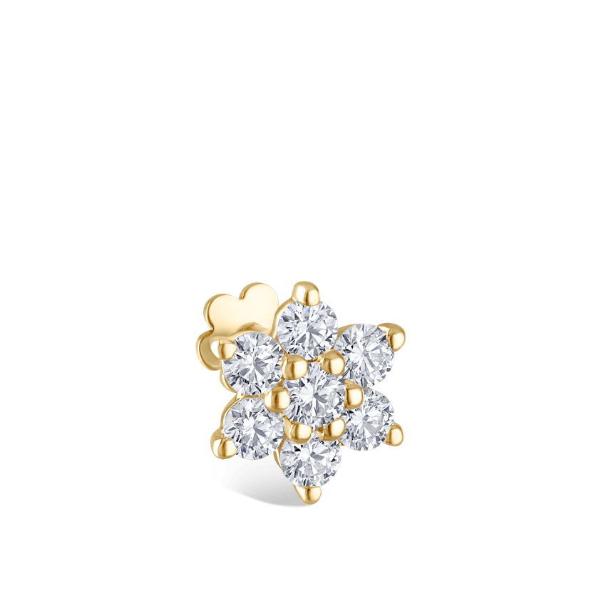 Diamond Flower Threaded Stud Earring With Titanium Backing