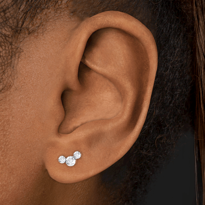 Invisible Set Three Diamond Curve Threaded Stud Earring With Titanium Backing