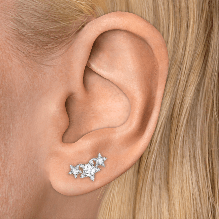 Three Star Garland Diamond Threaded Stud Earring