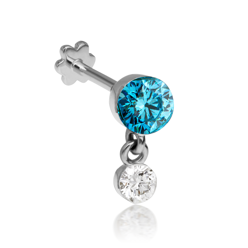 Invisible Set Light Blue Diamond Dangle Threaded Stud Earring With Titanium Backing