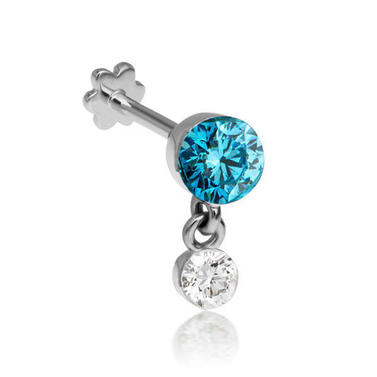 Invisible Set Light Blue Diamond Dangle Threaded Stud Earring With Titanium Backing