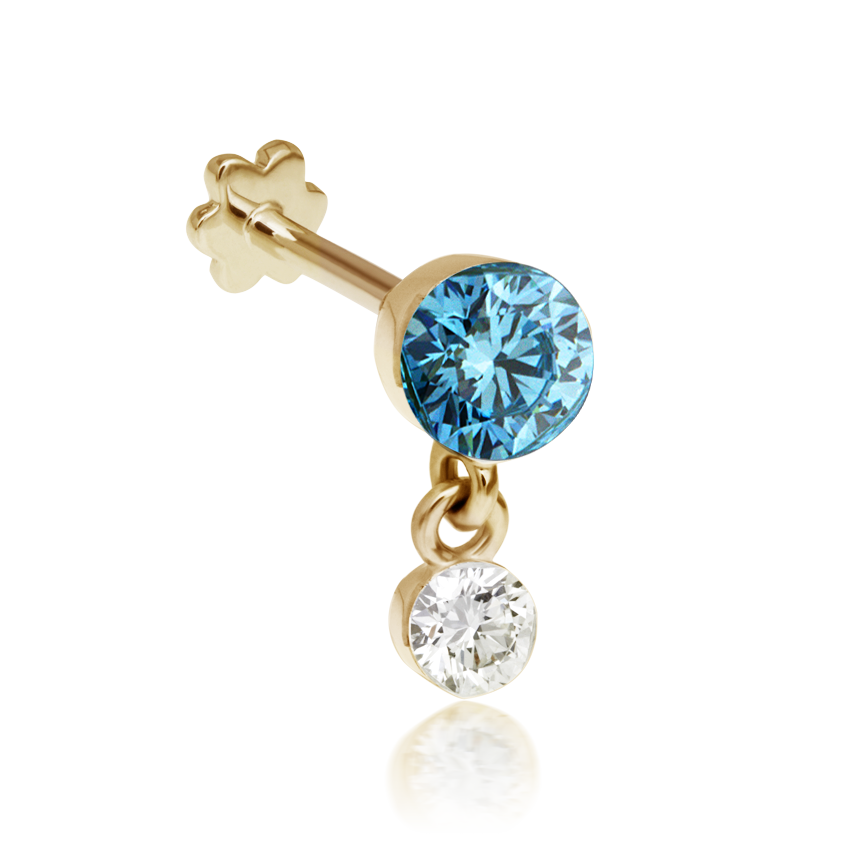 Invisible Set Light Blue Diamond Dangle Threaded Stud Earring With Titanium Backing