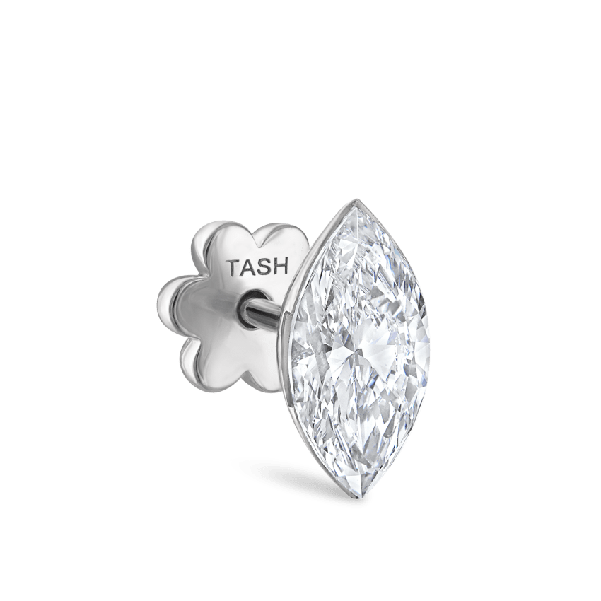 Invisible Set Diamond Marquise Threaded Stud Earring With Titanium Backing