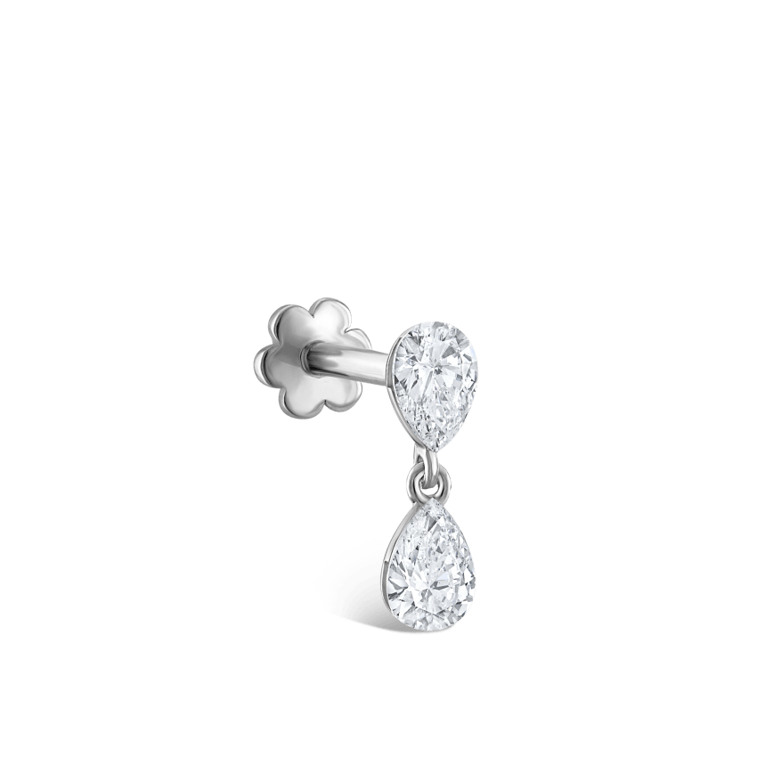 Invisible Set Diamond Pear Dangle Threaded Stud Earring With Titanium Backing