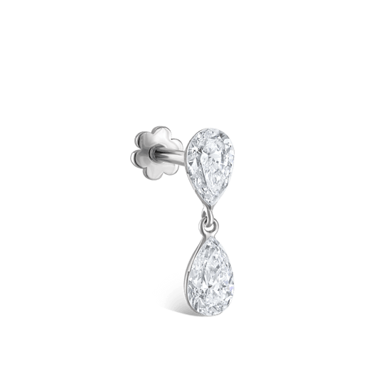 Invisible Set Diamond Pear Dangle Threaded Stud Earring