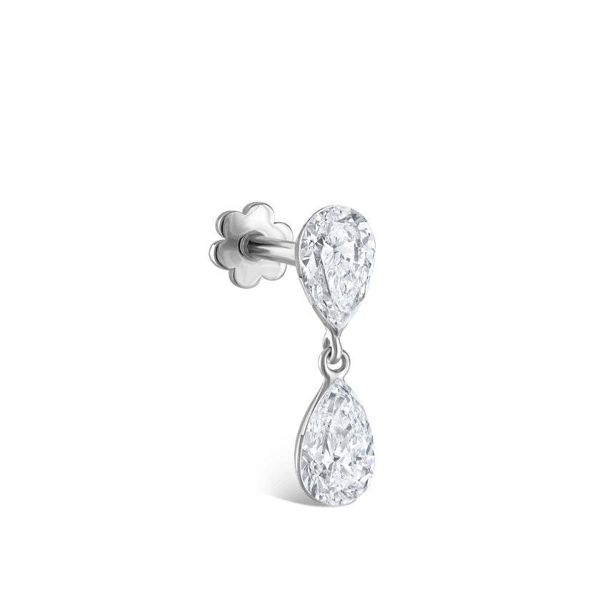 Invisible Set Diamond Pear Dangle Threaded Stud Earring With Titanium Backing