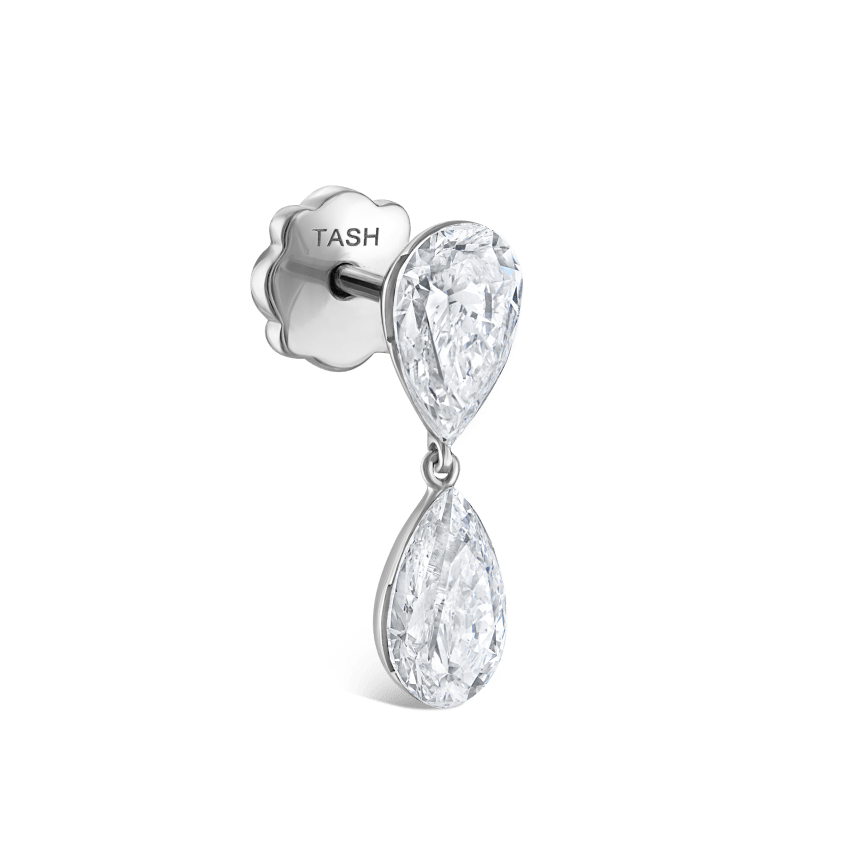 Invisible Set Diamond Pear Dangle Threaded Stud Earring With Titanium Backing