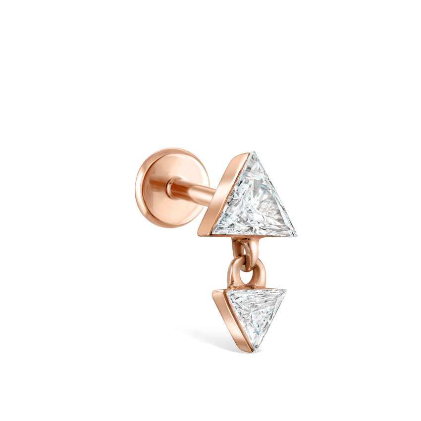 Invisible Set Triangle Diamond Dangle Threaded Earring With Titanium Backing